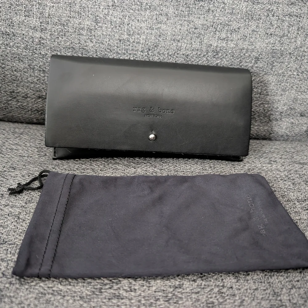 RAG AND BONE Black Leather Glasses Case With Travel Bag